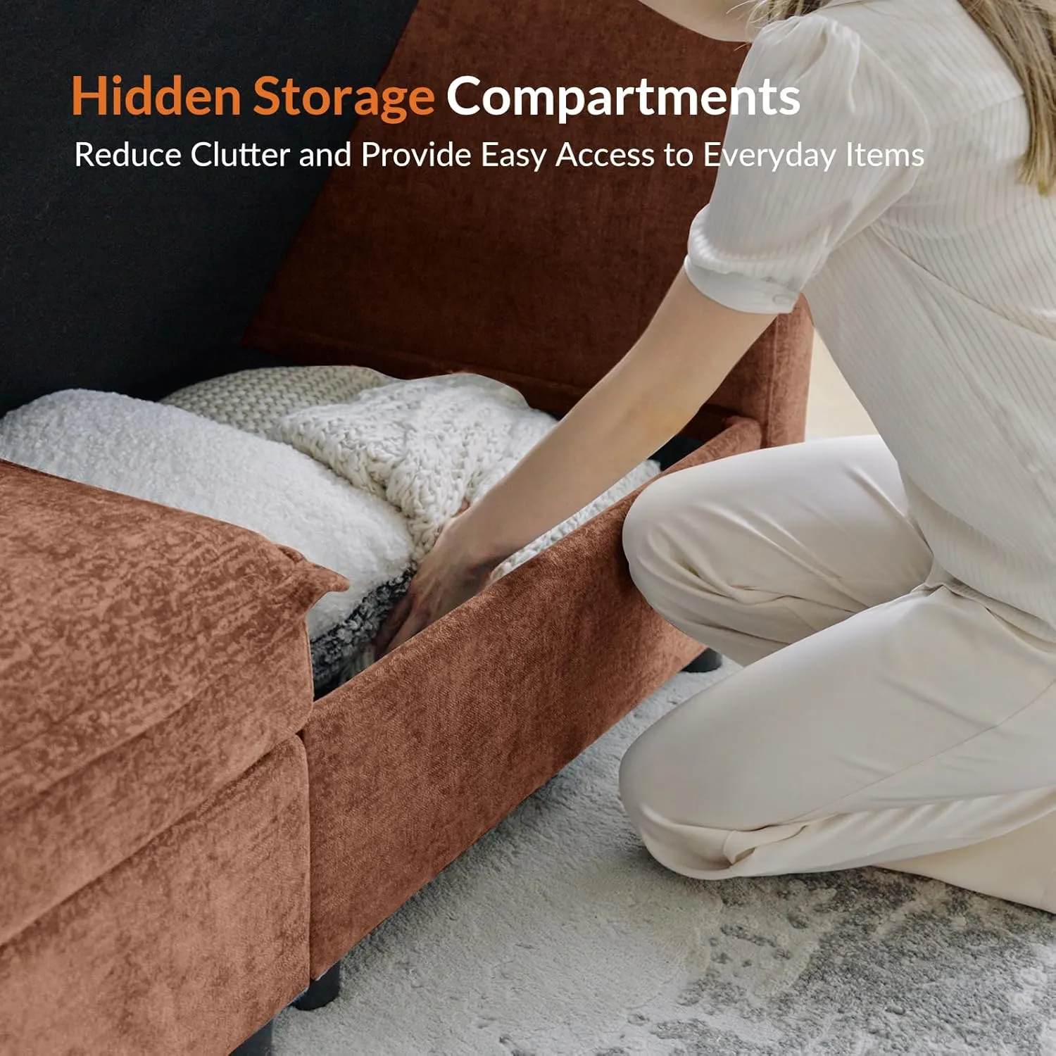HULALA HOME Oversized Modular Sectional Sofa, 8 Seat U Shaped Couch with Storage Ottoman, Extra Deep Seat, Modern Chenille Sofa with Chaise, Convertible Sectional Couches for Living Room, Chocolate