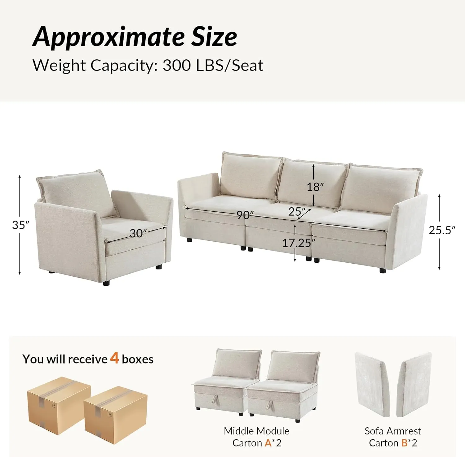 HULALA HOME Oversized Modular Sectional Sofa, 8 Seat U Shaped Couch with Storage Ottoman, Extra Deep Seat, Modern Comfy Chenille Sofa with Chaise, Convertible Sectional Couches for Living Room, Ivory