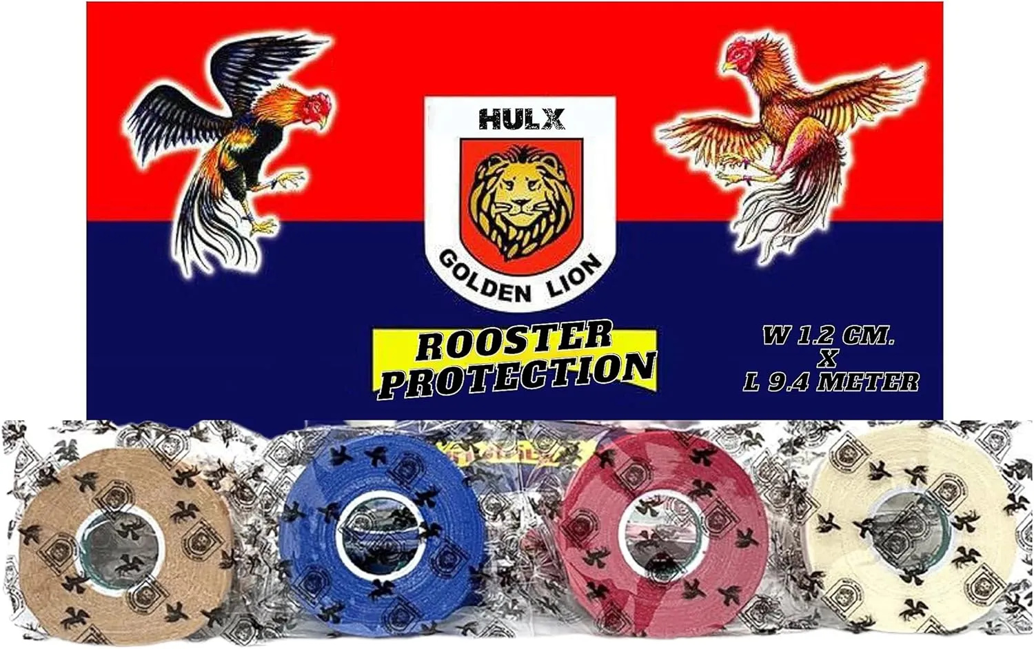 HULX 4 Pcs, Chickens Supplies Cloth Tape Spurs & Leg Protect Rooster Booster Protection Chicken Mitt Safety Poultry Hen Botas para GALLOS, Blue Red White Brown
