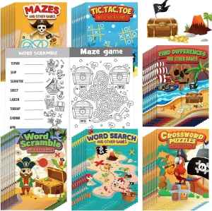 Hungdao 48 Pcs Pirate Mini Activity Books Bulk for Boys Pirate Party Favors Games Challenging Activities Include Mazes, Word Search, Find Difference and More for Girls Party Gift Bag Stuffers