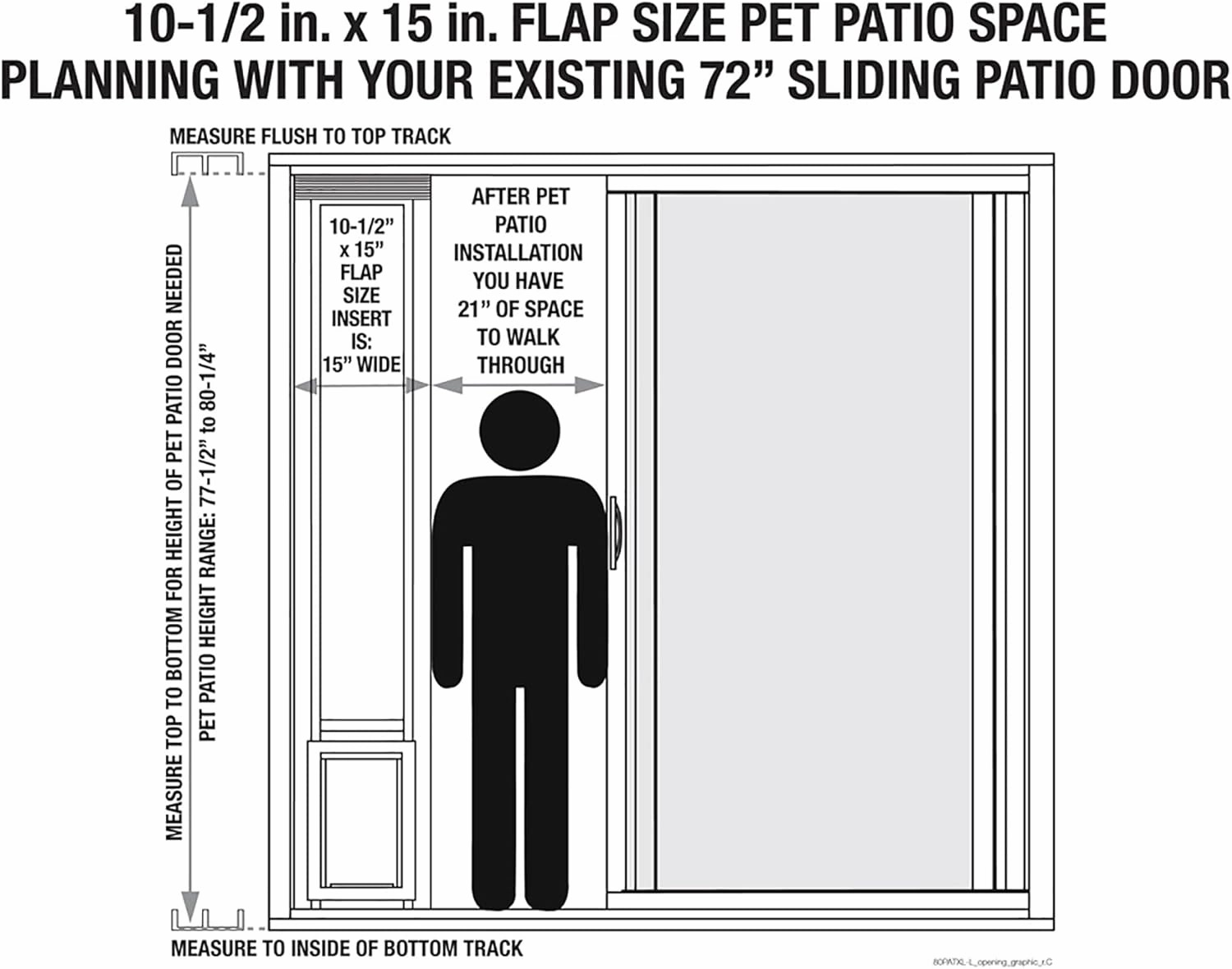 Ideal Pet Products Aluminum Pet Patio Door, Adjustable Height 77-5/8" to 80-3/8", 10-1/2" x 15" Flap Size, White