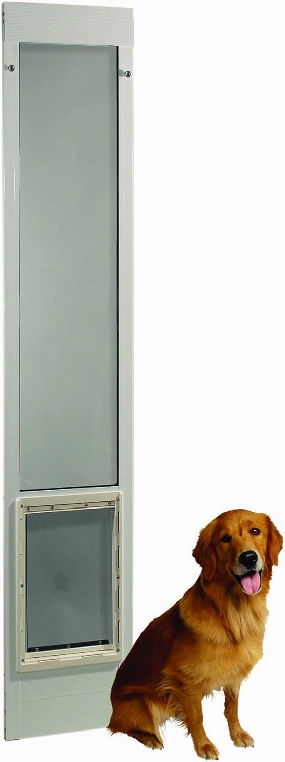 Ideal Pet Products Aluminum Pet Patio Door, Adjustable Height 77-5/8" to 80-3/8", 10-1/2" x 15" Flap Size, White