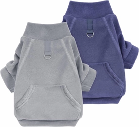 Idepet Fleece Dog Sweater 2 Pack, Winter Dog Clothes Turtleneck Dog Sweatshirt Pet Clothing Stretchy Small Dog Coat with Leash Ring Cat Apparel with Pocket (Grey Navy, X-Large)