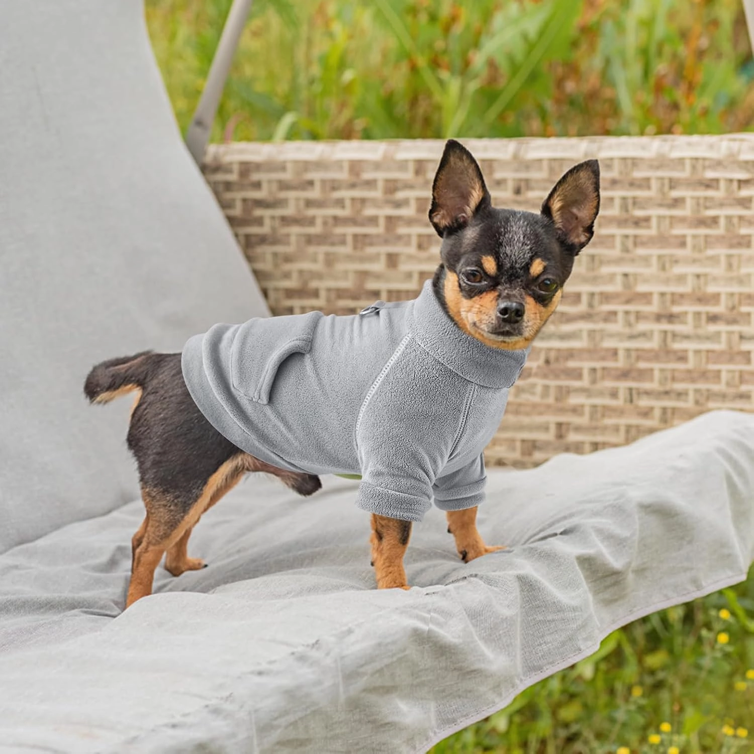 Idepet Fleece Dog Sweater 2 Pack, Winter Dog Clothes Turtleneck Dog Sweatshirt Pet Clothing Stretchy Small Dog Coat with Leash Ring Cat Apparel with Pocket (Grey Navy, X-Large)