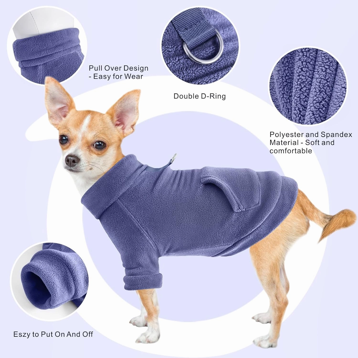 Idepet Fleece Dog Sweater 2 Pack, Winter Dog Clothes Turtleneck Dog Sweatshirt Pet Clothing Stretchy Small Dog Coat with Leash Ring Cat Apparel with Pocket (Grey Navy, X-Large)