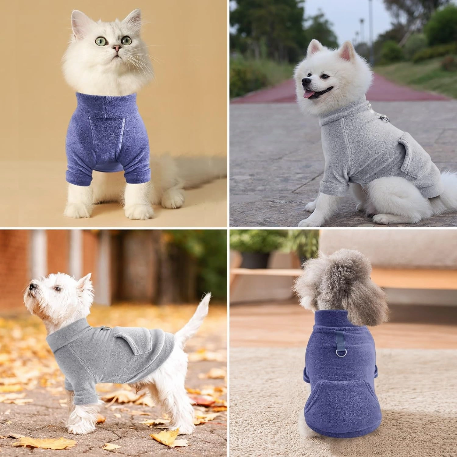 Idepet Fleece Dog Sweater 2 Pack, Winter Dog Clothes Turtleneck Dog Sweatshirt Pet Clothing Stretchy Small Dog Coat with Leash Ring Cat Apparel with Pocket (Grey Navy, X-Large)