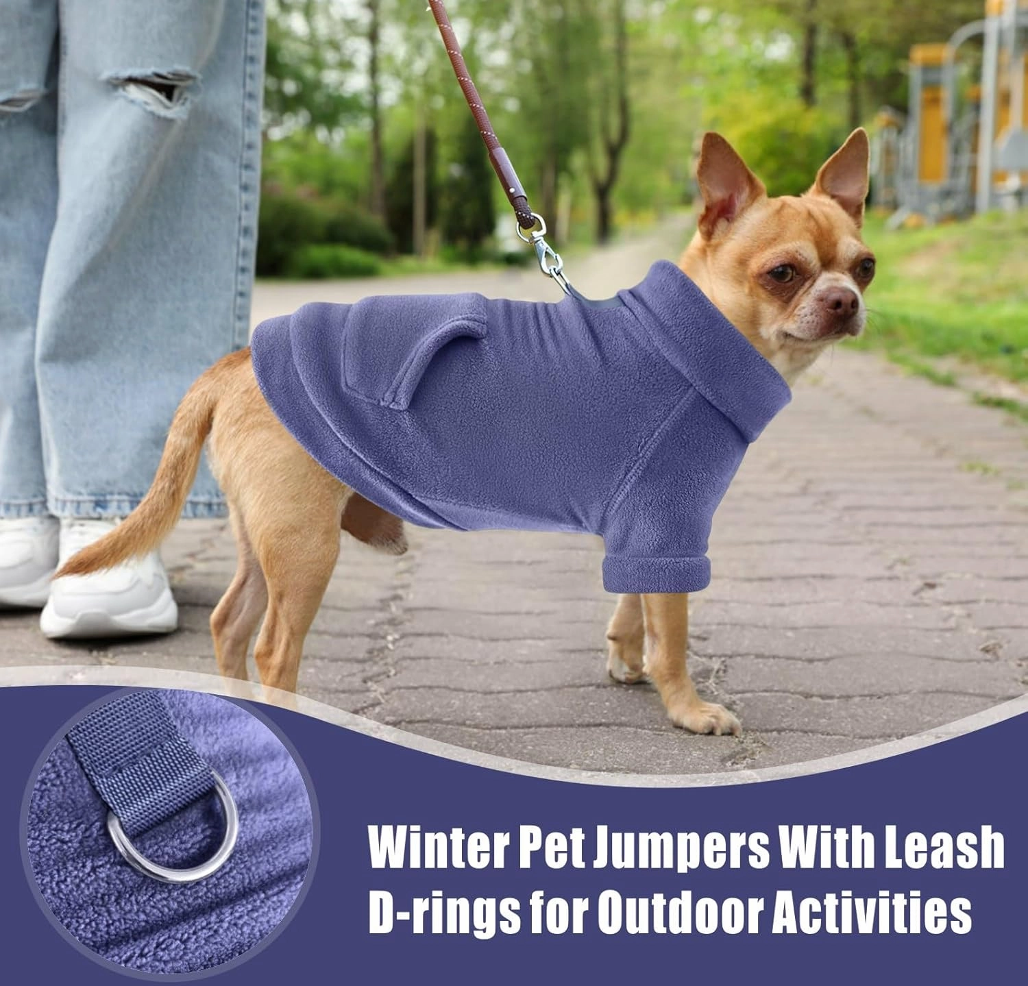 Idepet Fleece Dog Sweater 2 Pack, Winter Dog Clothes Turtleneck Dog Sweatshirt Pet Clothing Stretchy Small Dog Coat with Leash Ring Cat Apparel with Pocket (Grey Navy, X-Large)