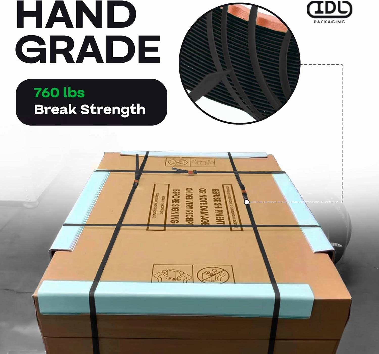 IDL Packaging 1/2" x .028" x 200' Mini Polyester (PET) Strapping Coil, 760 lbs Breaking Strength, Black - UV, Water and Rust Resistance - Flexible and Strong Packaging Banding