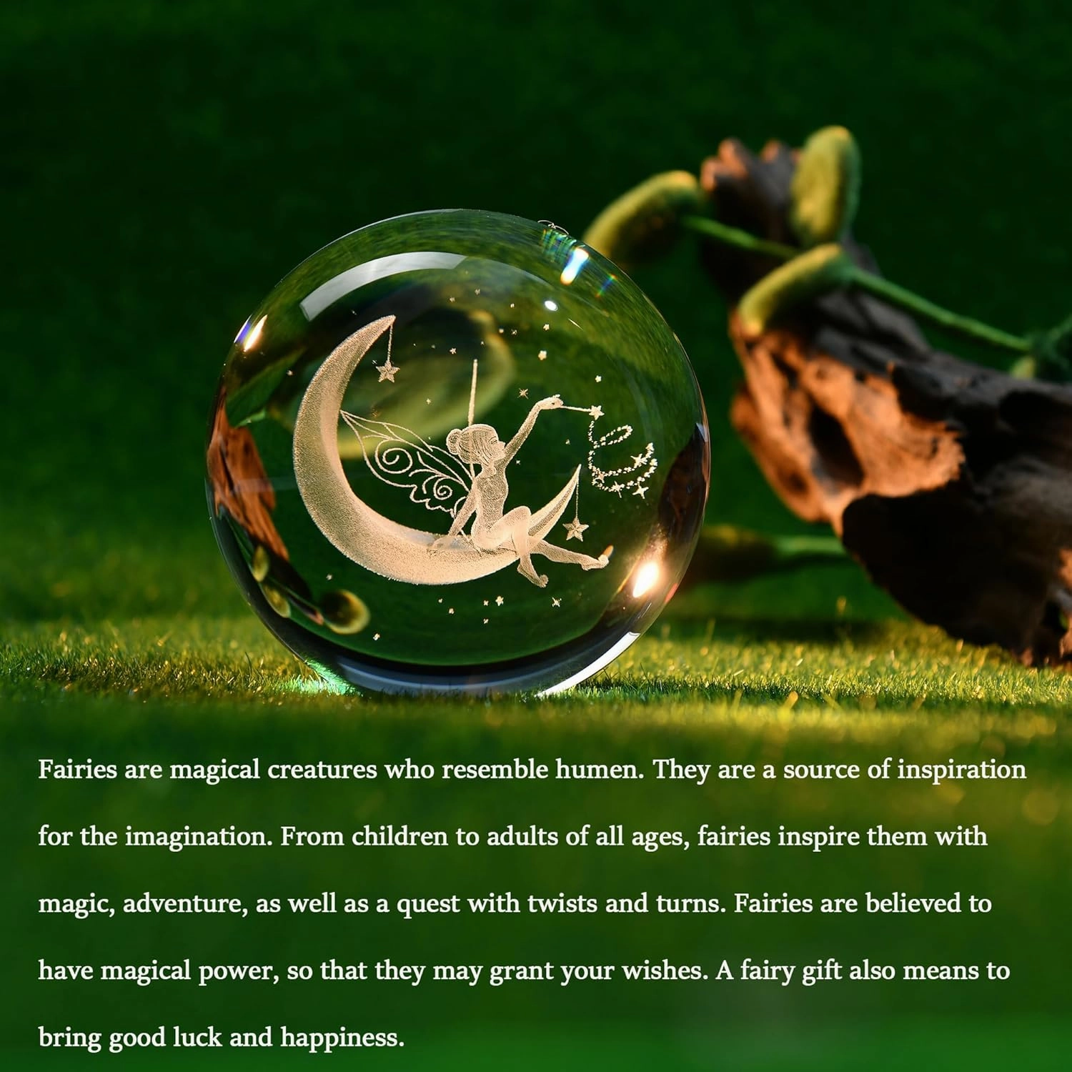 IFOLAINA Moon Fairy Crystal Ball 3D Laser Engraved Fairy Glass Ball Fairy Night Light Decorative Globes 3D Crystal Moon Sphere Fairy Gifts for Girl Her Fairy Lover, 1163Z