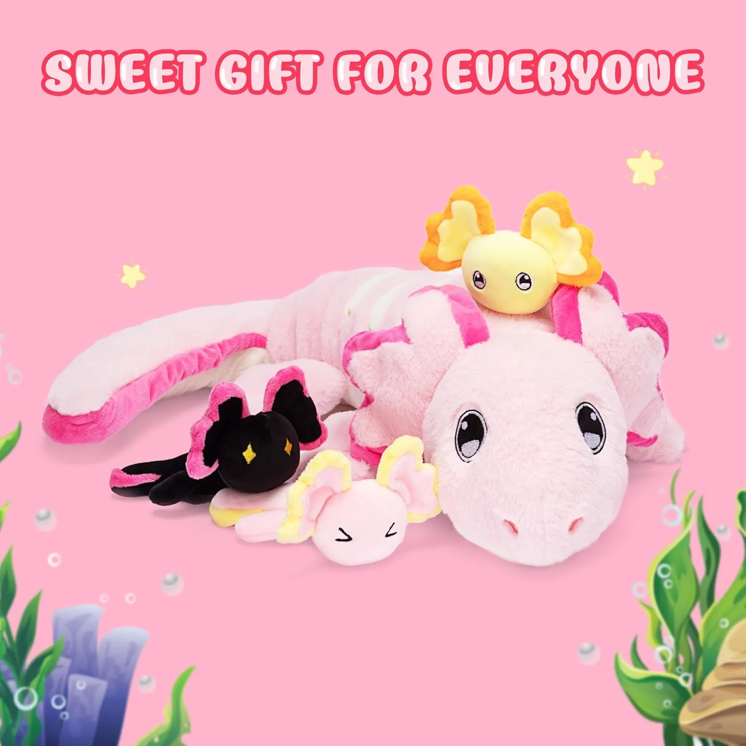 IKASA Mommy Axolotl Stuffed Animal Mom and Baby Plush Toy, Cute 20.5" Soft Small Mama Family Set Cuddly Toys with Little Mini Babies,Gifts for Kids