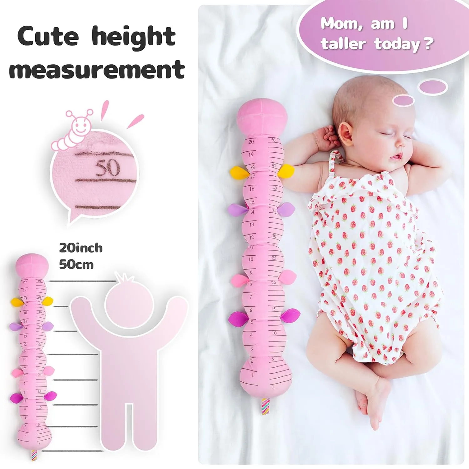 Infant Baby Musical Stuffed Animal Activity Soft Toys with Multi-Sensory Crinkle, Rattle and Textures, for Tummy Time Newborn 0-3-6-12 Months Girls, Caterpillar, Red & DeepPink