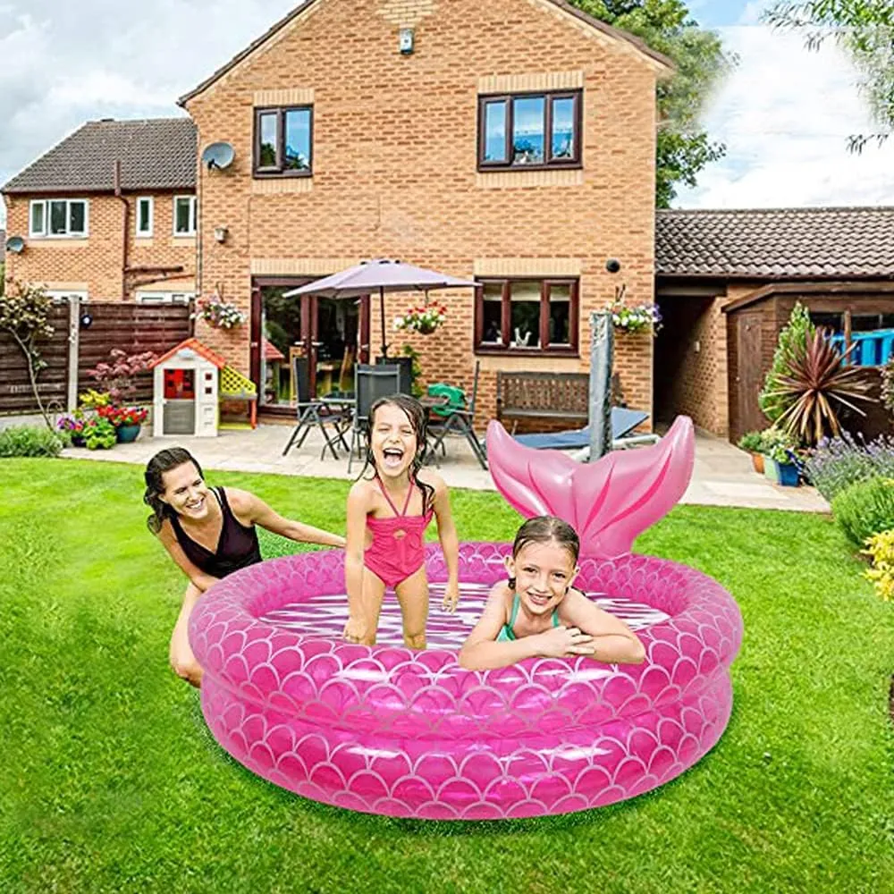Inflatable Kiddie Pools Mermaid, Backyard Round Swimming Pool for Kids, Cute Raft Paddling Pool Indoor&Outdoor Toddler Fun Water Swim Beach Floaties Toys Fishing Pond Ball Pit Pool