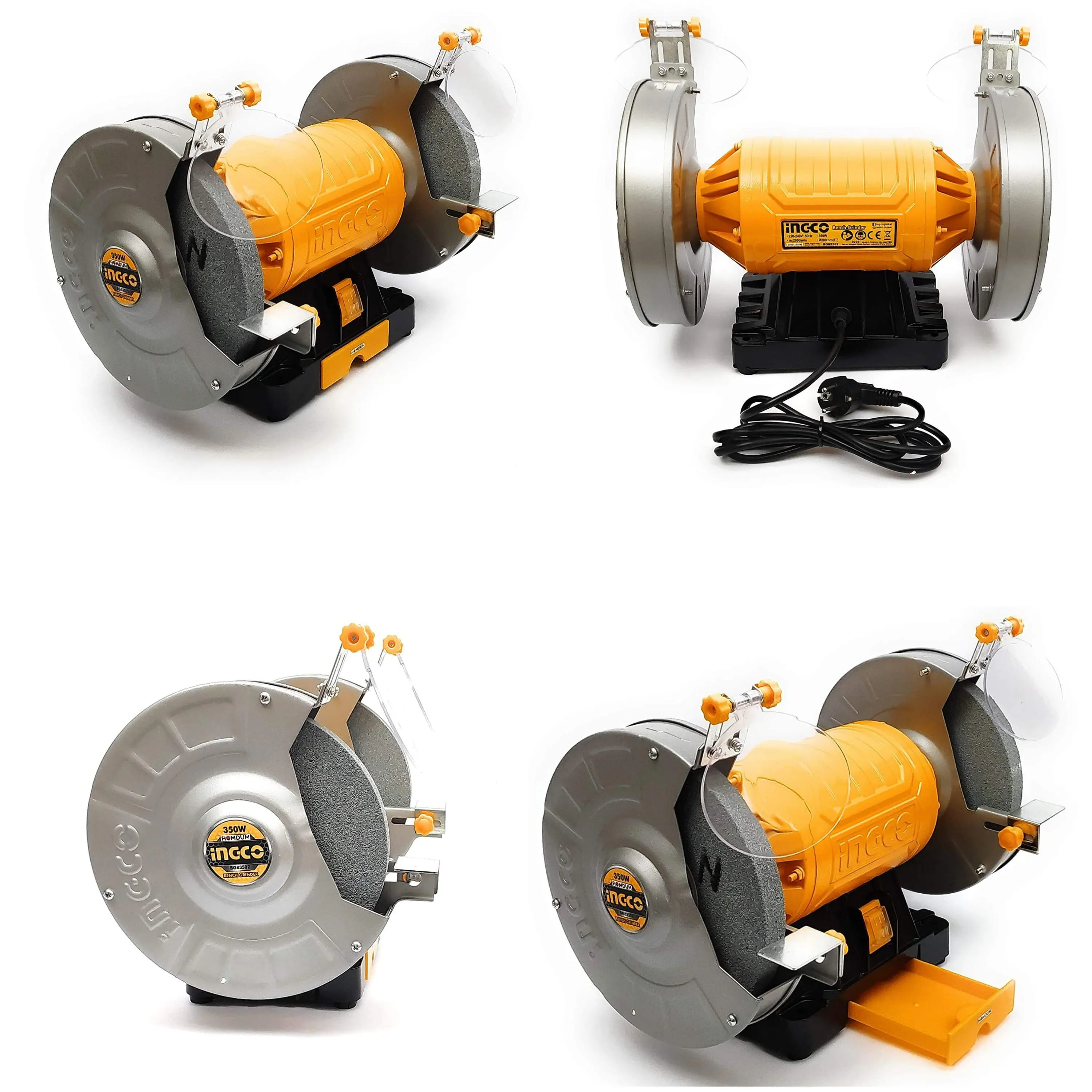 Ingco 350 Watt Heavy Duty Bench Grinder Machine with Eye Shield and Tool Storage Box.