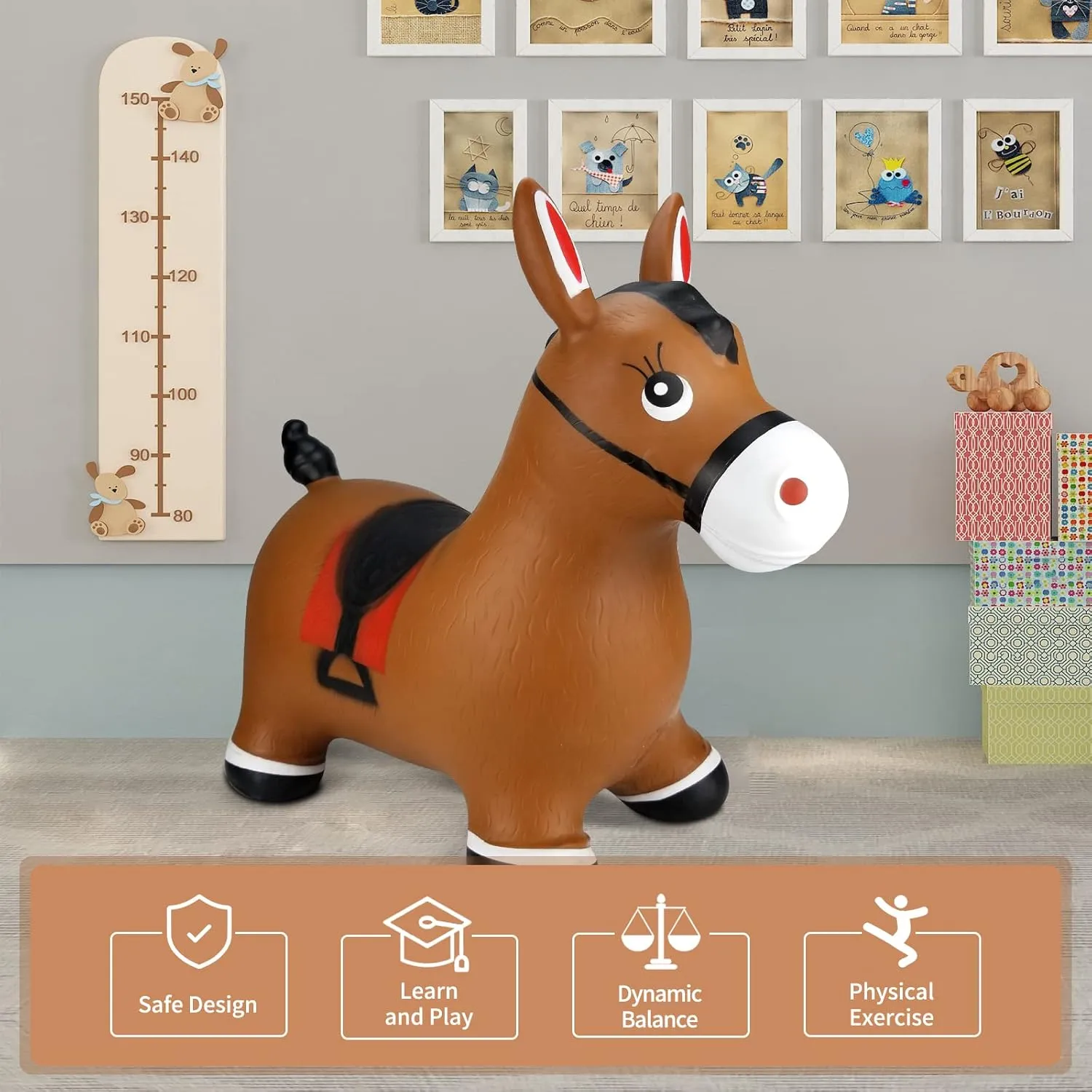 INPANY Bouncy Horse Hopper Toys, Toddlers Bouncing Farm Animals, Inflatable Jumping Hopping Horse, Ride on Rubber Bouncer for Kids, Outdoor Indoor Cool Birthday Gifts for 2 3 4 Year Old Girl Boy