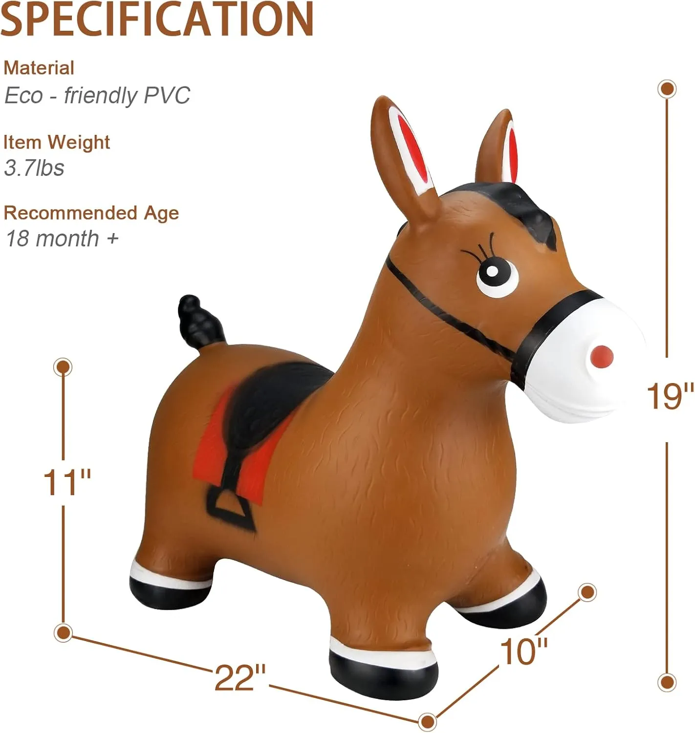 INPANY Bouncy Horse Hopper Toys, Toddlers Bouncing Farm Animals, Inflatable Jumping Hopping Horse, Ride on Rubber Bouncer for Kids, Outdoor Indoor Cool Birthday Gifts for 2 3 4 Year Old Girl Boy