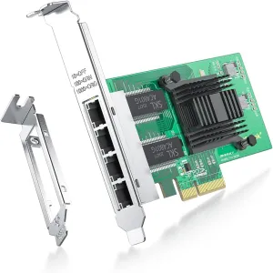 ipolex Intel I350-T4 Network Card, 4 Port NIC, Low Profile, Gigabit Ethernet Network Adapter Card with Intel I350-AM4 Controller, fit Windows/XP/Linux/VMware ESX/ESXi*, Quad RJ45 Ports, PCI-E 2.1 X4