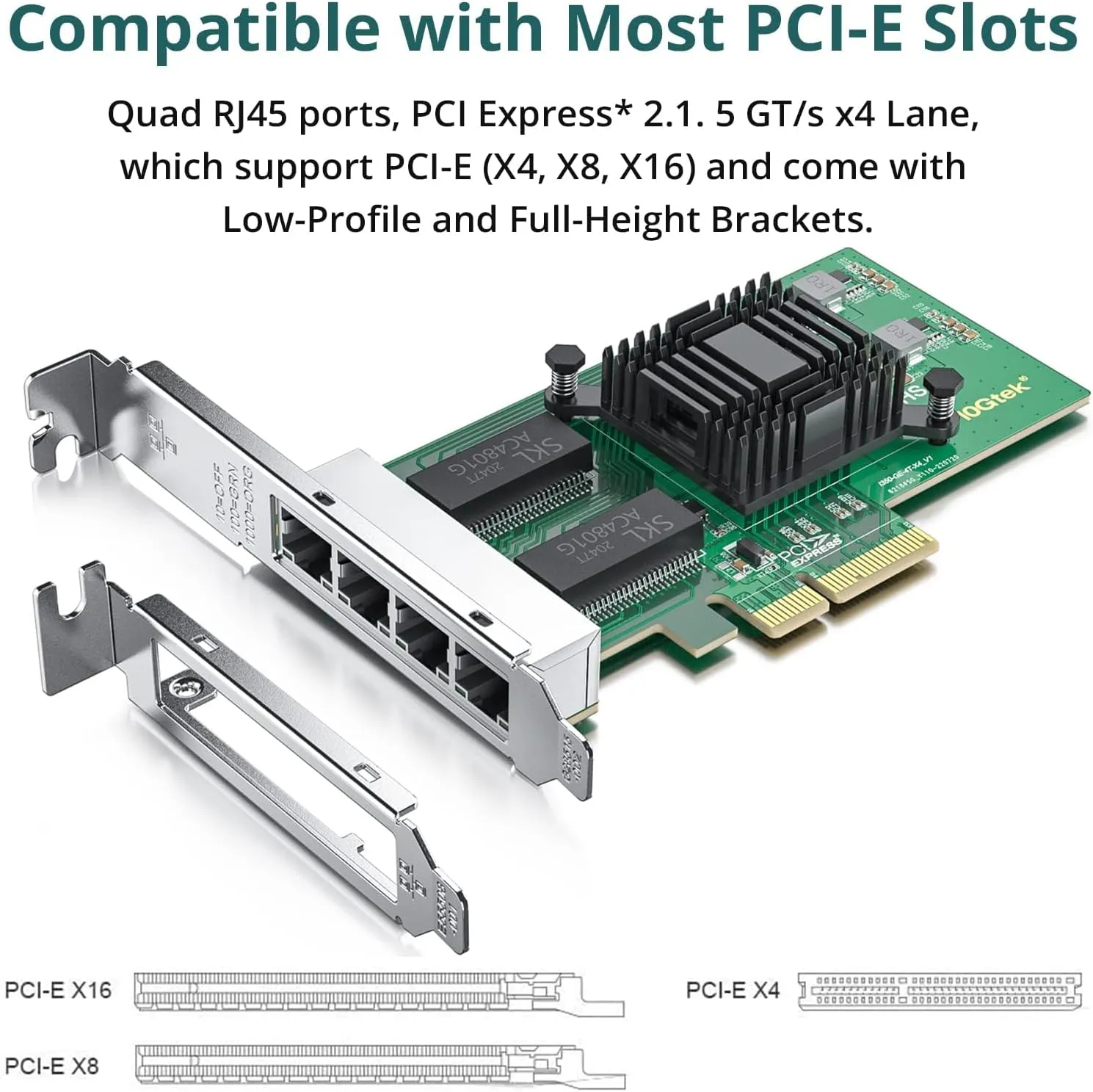 ipolex Intel I350-T4 Network Card, 4 Port NIC, Low Profile, Gigabit Ethernet Network Adapter Card with Intel I350-AM4 Controller, fit Windows/XP/Linux/VMware ESX/ESXi*, Quad RJ45 Ports, PCI-E 2.1 X4