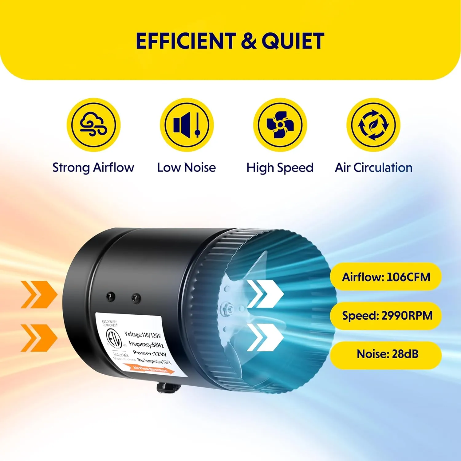 iPower 4'' Inline Booster Duct Fan with Speed Controller and Flexible Aluminum Ducting 8 Feet for HVAC Exhaust Ventilation, Bathroom, Attic, Basement and Kitchen, Low Noise