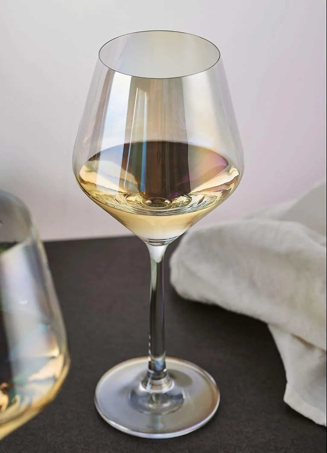 Iridescent Wine Glasses, colorful, Lead-Free Crystal, white and red, Hand Blown, Thin Rim, Lipless, Long Stem, 15-Ounces, Set of 4