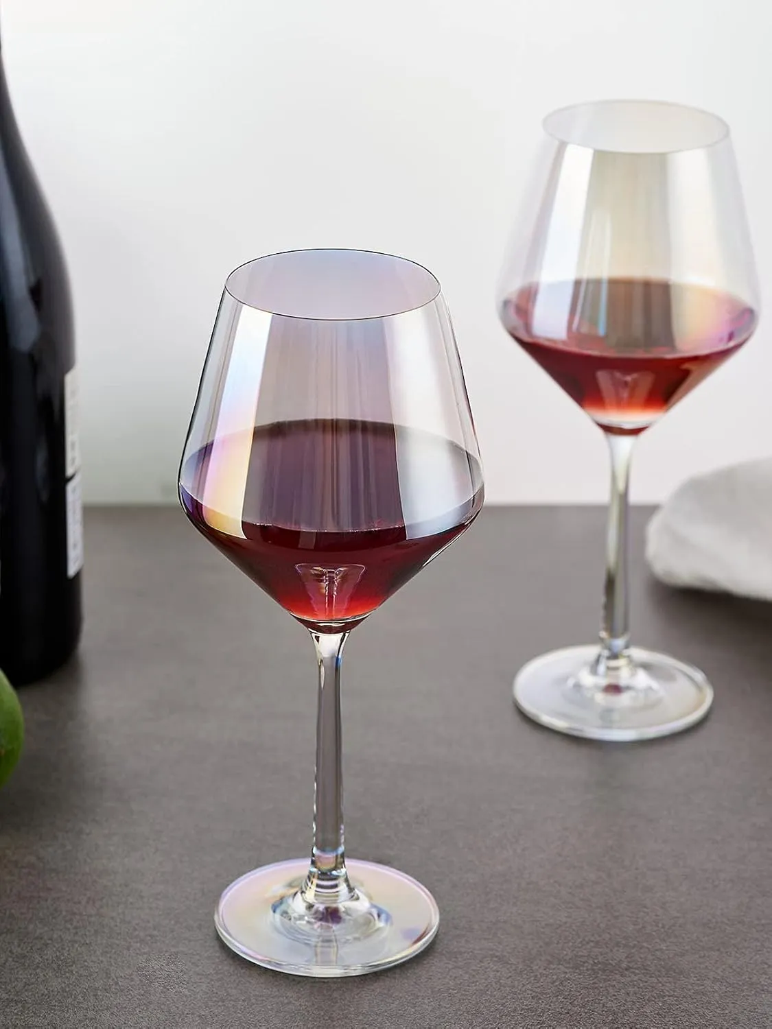 Iridescent Wine Glasses, colorful, Lead-Free Crystal, white and red, Hand Blown, Thin Rim, Lipless, Long Stem, 15-Ounces, Set of 4