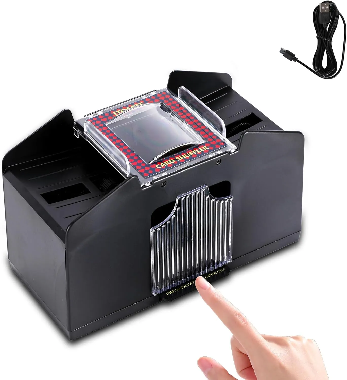 ITOME Automatic Card Shuffler, 2/4/6 Decks Electric Heavy Duty Card Shuffler for Cards Rechargeable and Battery Operated Perfect for Poker, UNO and Card Games