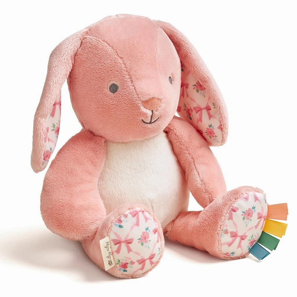 Itzy Ritzy Baby Plush Toy – Soft Stuffed Animal for Babies & Kids – Sensory Ribbons & Textured Fabrics for Tactile Play – Cozy & Cuddly Companion for Newborns & Up (Pink Bunny)