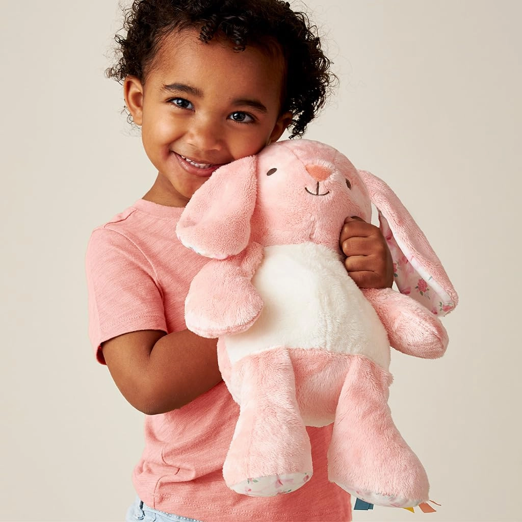 Itzy Ritzy Baby Plush Toy – Soft Stuffed Animal for Babies & Kids – Sensory Ribbons & Textured Fabrics for Tactile Play – Cozy & Cuddly Companion for Newborns & Up (Pink Bunny)