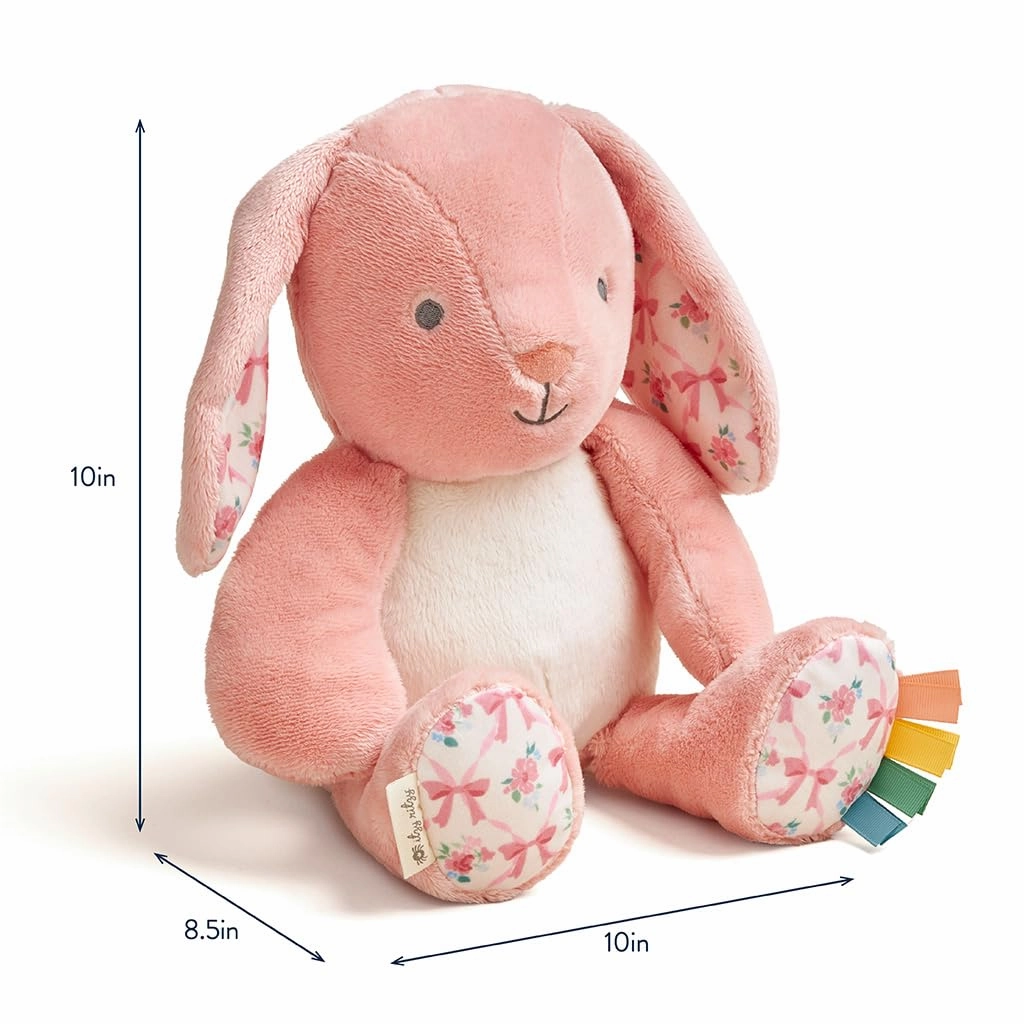 Itzy Ritzy Baby Plush Toy – Soft Stuffed Animal for Babies & Kids – Sensory Ribbons & Textured Fabrics for Tactile Play – Cozy & Cuddly Companion for Newborns & Up (Pink Bunny)
