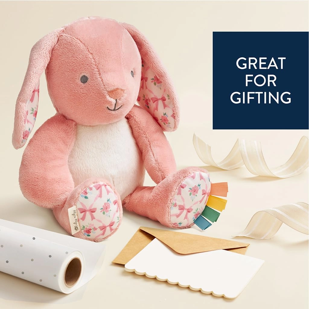Itzy Ritzy Baby Plush Toy – Soft Stuffed Animal for Babies & Kids – Sensory Ribbons & Textured Fabrics for Tactile Play – Cozy & Cuddly Companion for Newborns & Up (Pink Bunny)