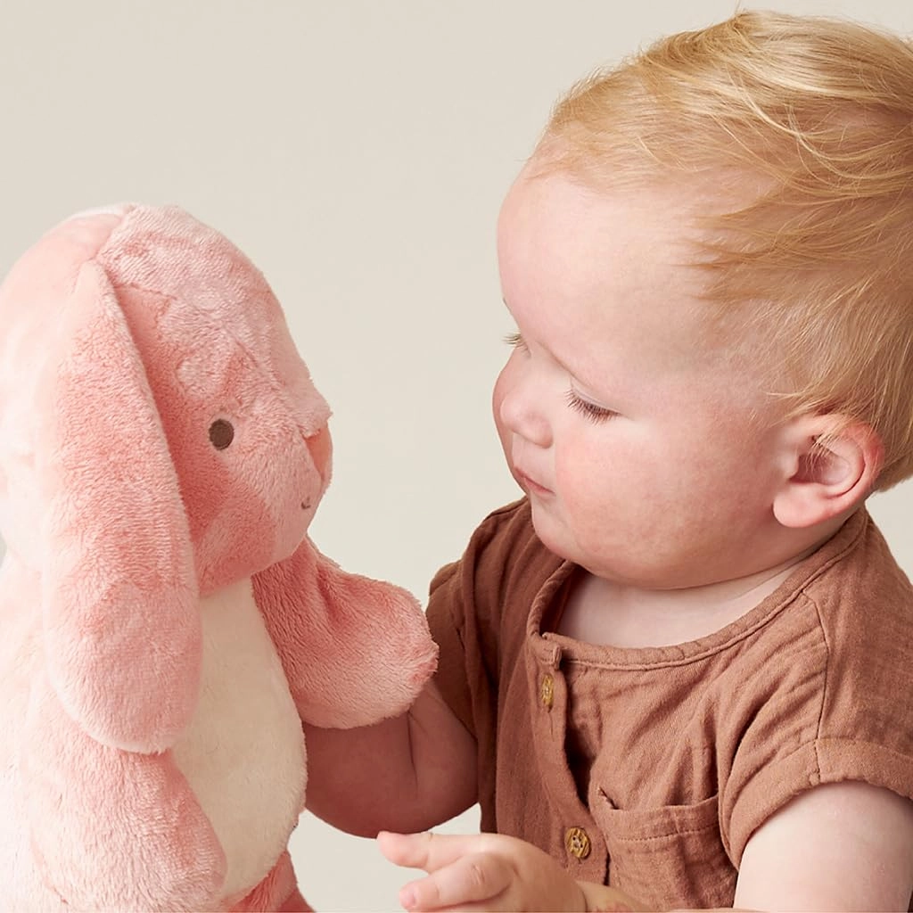 Itzy Ritzy Baby Plush Toy – Soft Stuffed Animal for Babies & Kids – Sensory Ribbons & Textured Fabrics for Tactile Play – Cozy & Cuddly Companion for Newborns & Up (Pink Bunny)