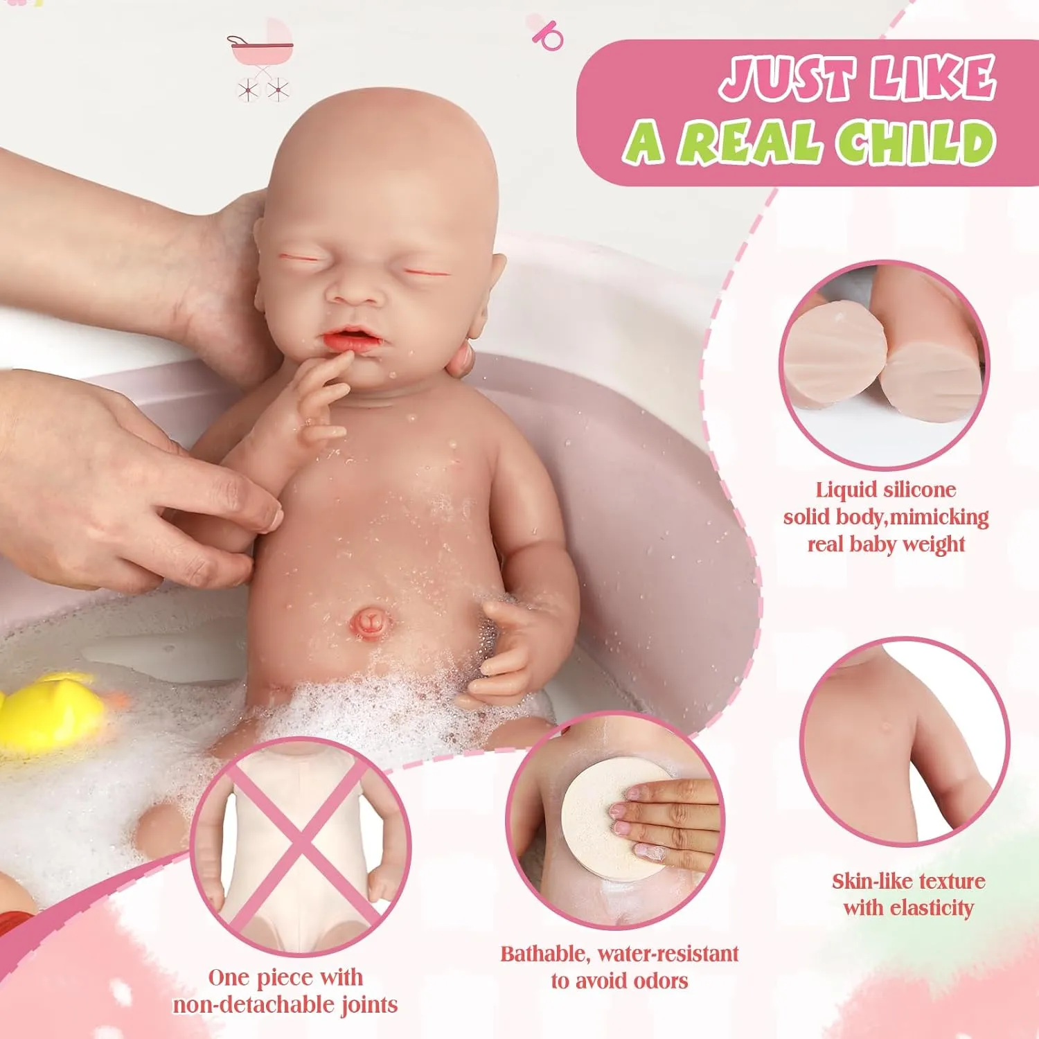IVITA 16 inch Eye Closed Lifelike Platinum Silicone Baby Doll Boy Realistic Babies Toy for 3  Years Old Festival Present Collectible Doll