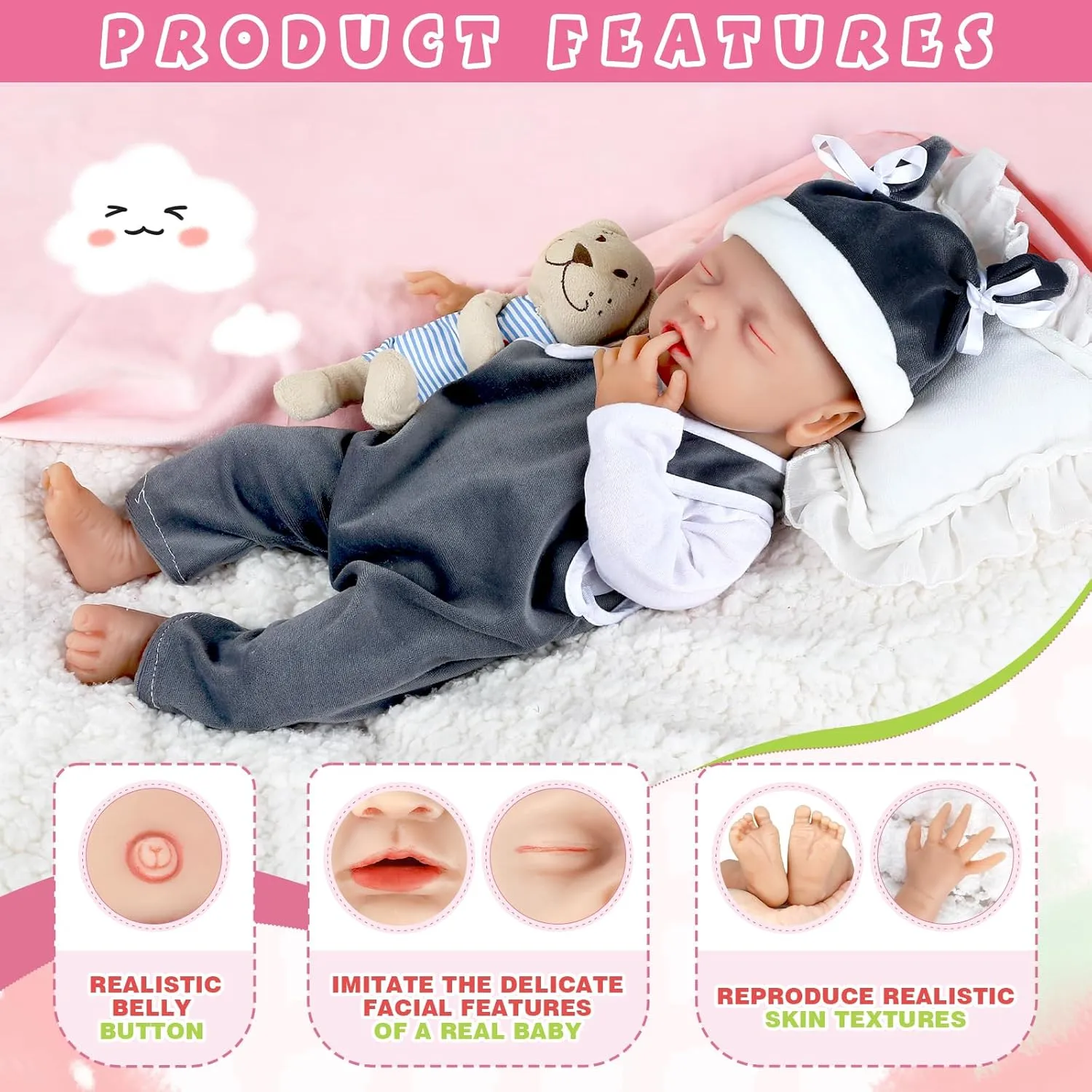 IVITA 16 inch Eye Closed Lifelike Platinum Silicone Baby Doll Boy Realistic Babies Toy for 3  Years Old Festival Present Collectible Doll