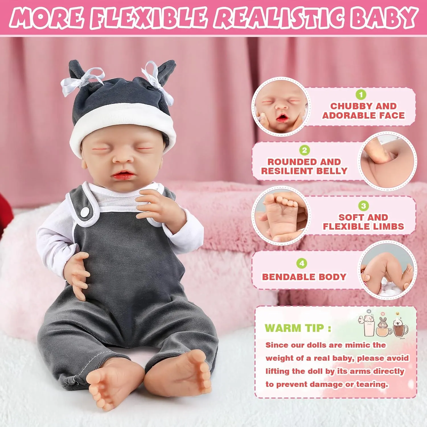 IVITA 16 inch Eye Closed Lifelike Platinum Silicone Baby Doll Boy Realistic Babies Toy for 3  Years Old Festival Present Collectible Doll