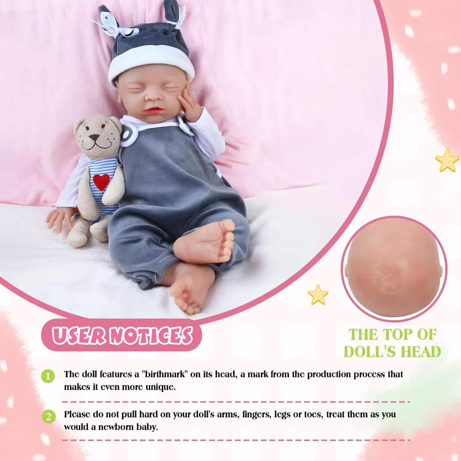 IVITA 16 inch Eye Closed Lifelike Platinum Silicone Baby Doll Boy Realistic Babies Toy for 3  Years Old Festival Present Collectible Doll