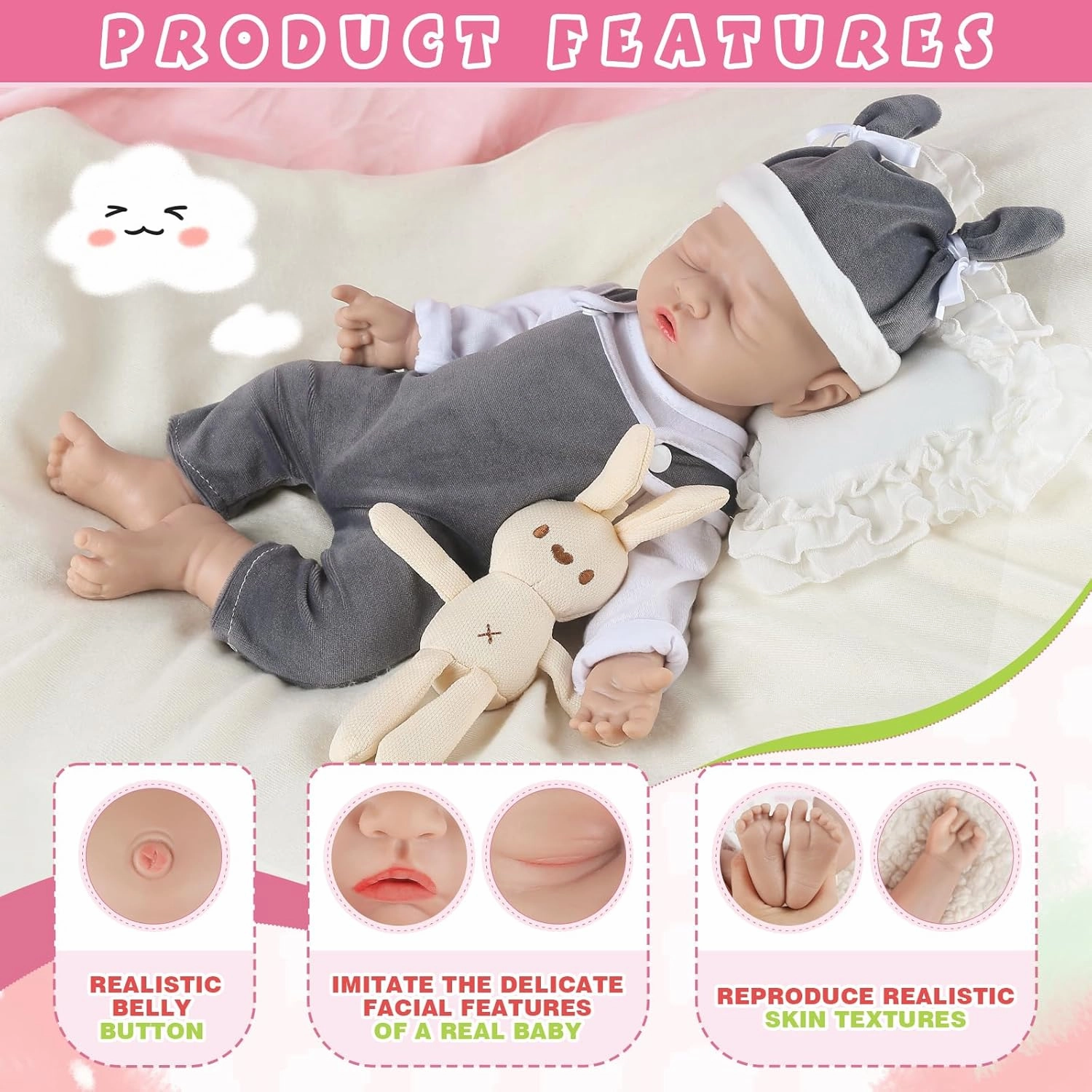 IVITA 12 inch Eye Closed Reborn Silicone Baby Doll Boy Lifelike Newborn Babies Gift for Kids Festival Present Collectible Toys