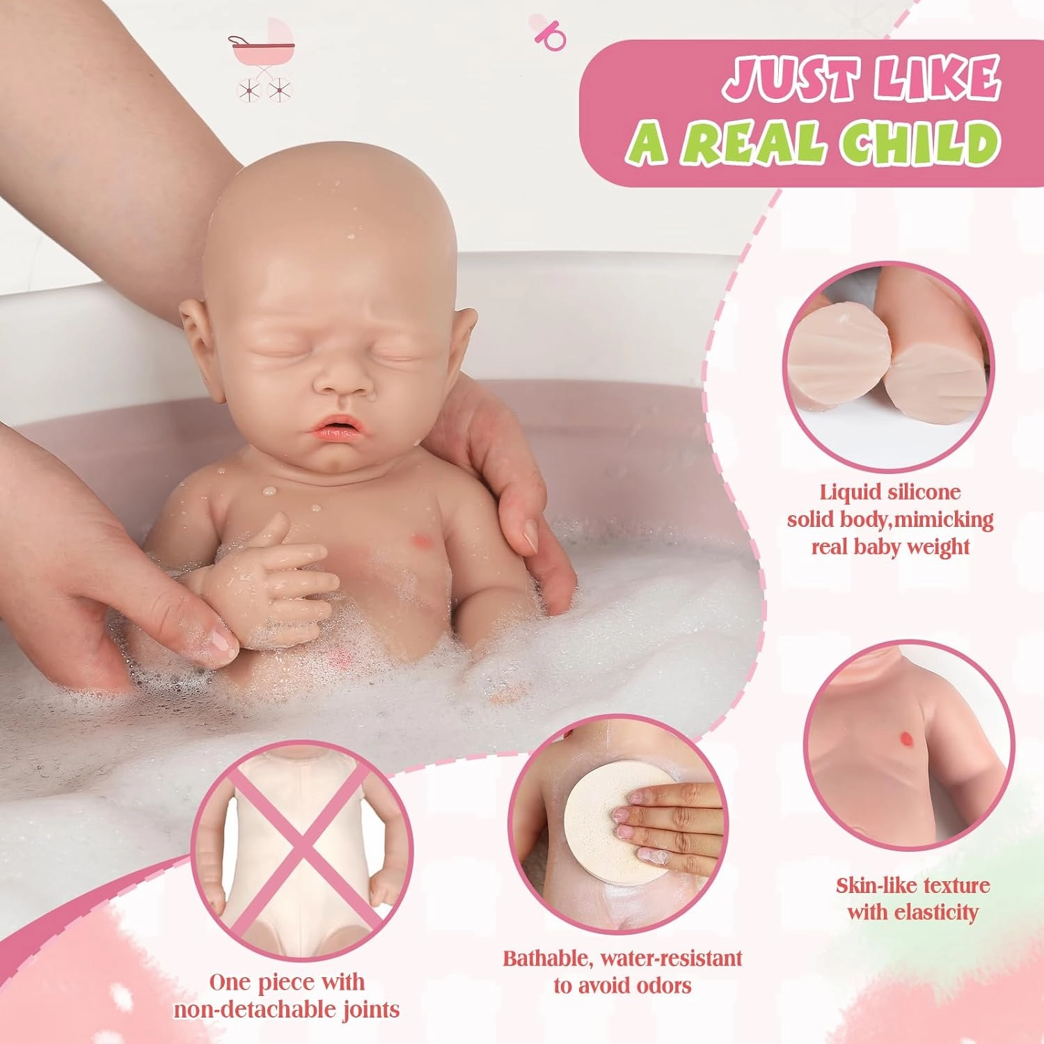 IVITA 12 inch Eye Closed Reborn Silicone Baby Doll Boy Lifelike Newborn Babies Gift for Kids Festival Present Collectible Toys