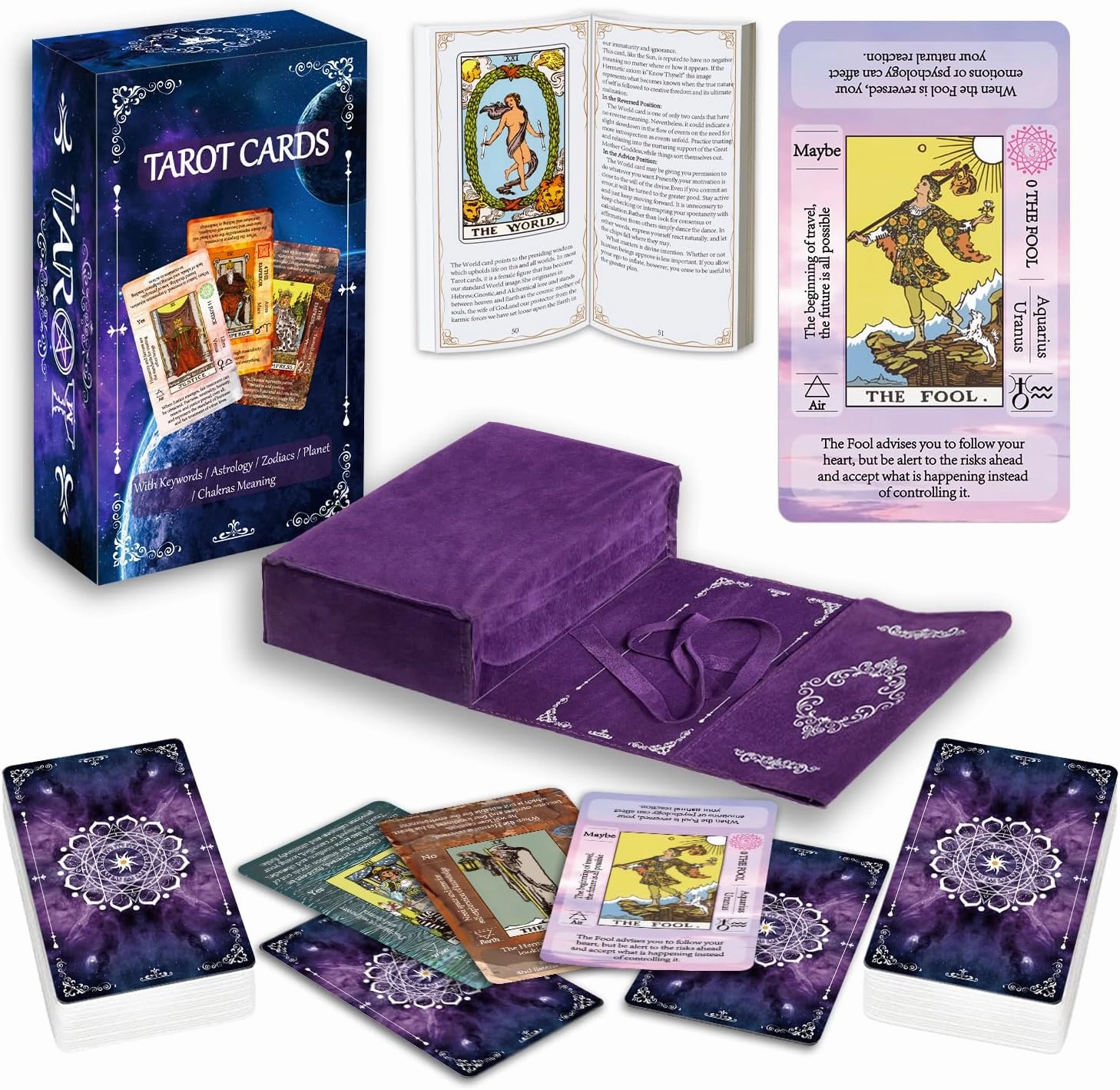 IXIGER Tarot Cards Set with Guide Book, Tarot Deck for Beginners, Learning Fortune Telling Game with Velvet Bag