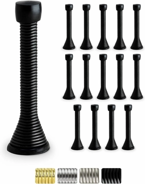 Jack N’ Drill Door Stopper (15 Pack) - 3⅛” Light Duty Spring Door Stop with Flexible Spring and Non-Marking Tip, Door Stops with Finishes to Match Every Home and Office