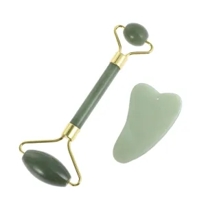 Jade Facial Massage Tool Set Natural Jade Scraping Plate Roller for Skin Care Manual for Daily Relief from Aches Headaches and Muscle Tension for Home Use