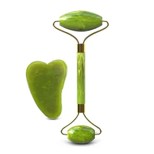 Jade Roller & Gua Sha Massage Kits, Natural Jade Stone Face Roller Anti Aging Face Massage for Eye Puffiness Treatment Dark Circles and Muscle Relaxing
