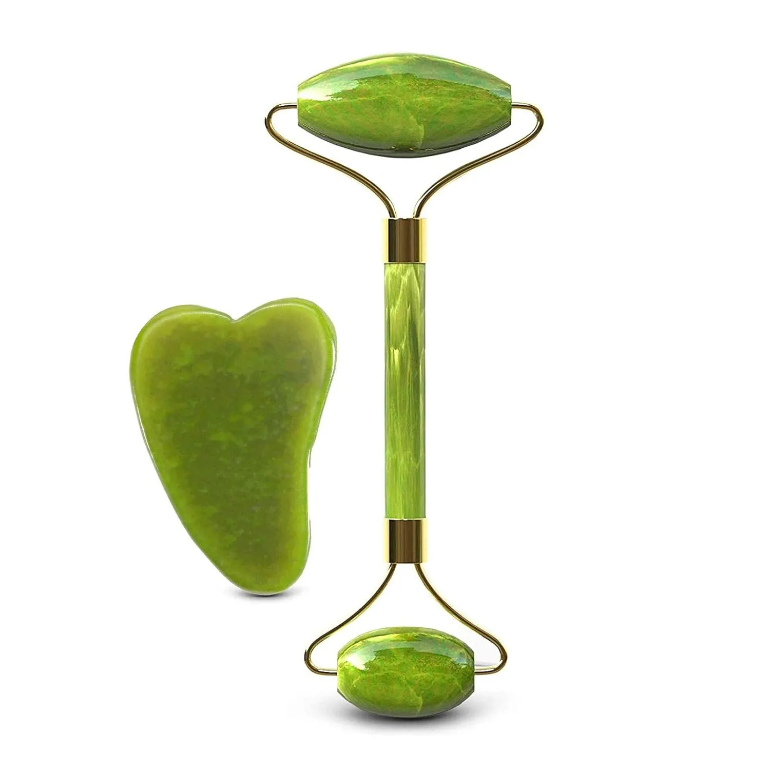 Jade Roller & Gua Sha Massage Kits, Natural Jade Stone Face Roller Anti Aging Face Massage for Eye Puffiness Treatment Dark Circles and Muscle Relaxing