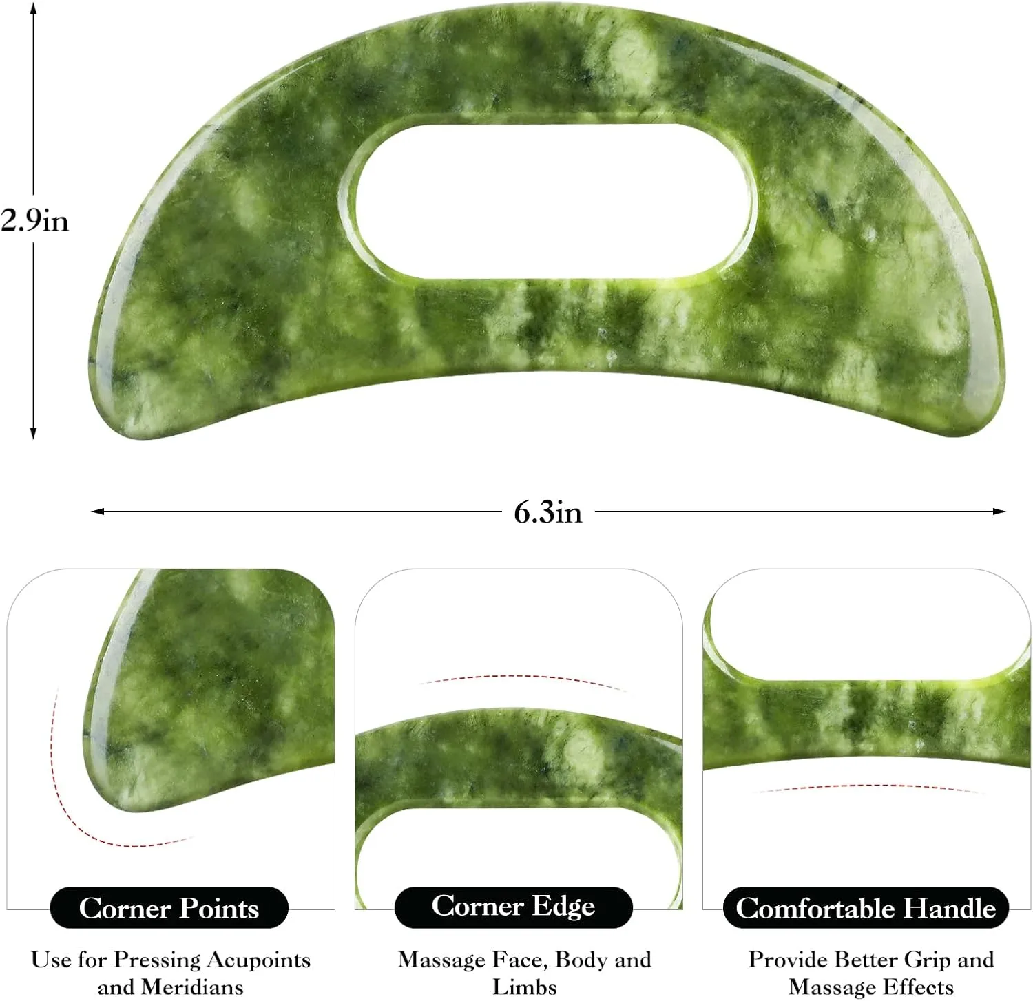 Jade Stone Gua Sha Massage Tool Large Guasha Board with Handle Muscle Scraping Massage Tools Body Sculpting Anti Cellulite Spa Acupuncture Tools for Back Neck Leg Massage, Lymphatic Drainage