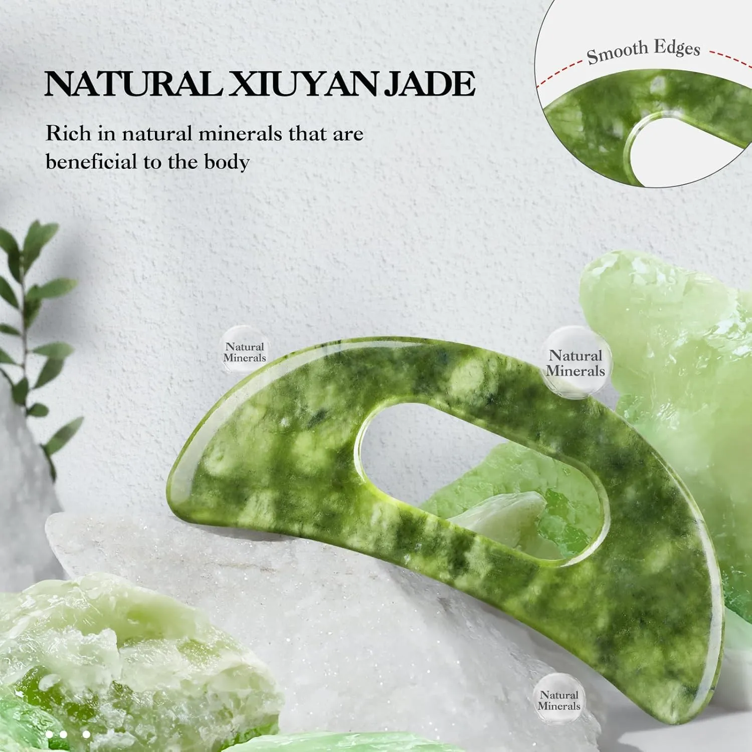 Jade Stone Gua Sha Massage Tool Large Guasha Board with Handle Muscle Scraping Massage Tools Body Sculpting Anti Cellulite Spa Acupuncture Tools for Back Neck Leg Massage, Lymphatic Drainage