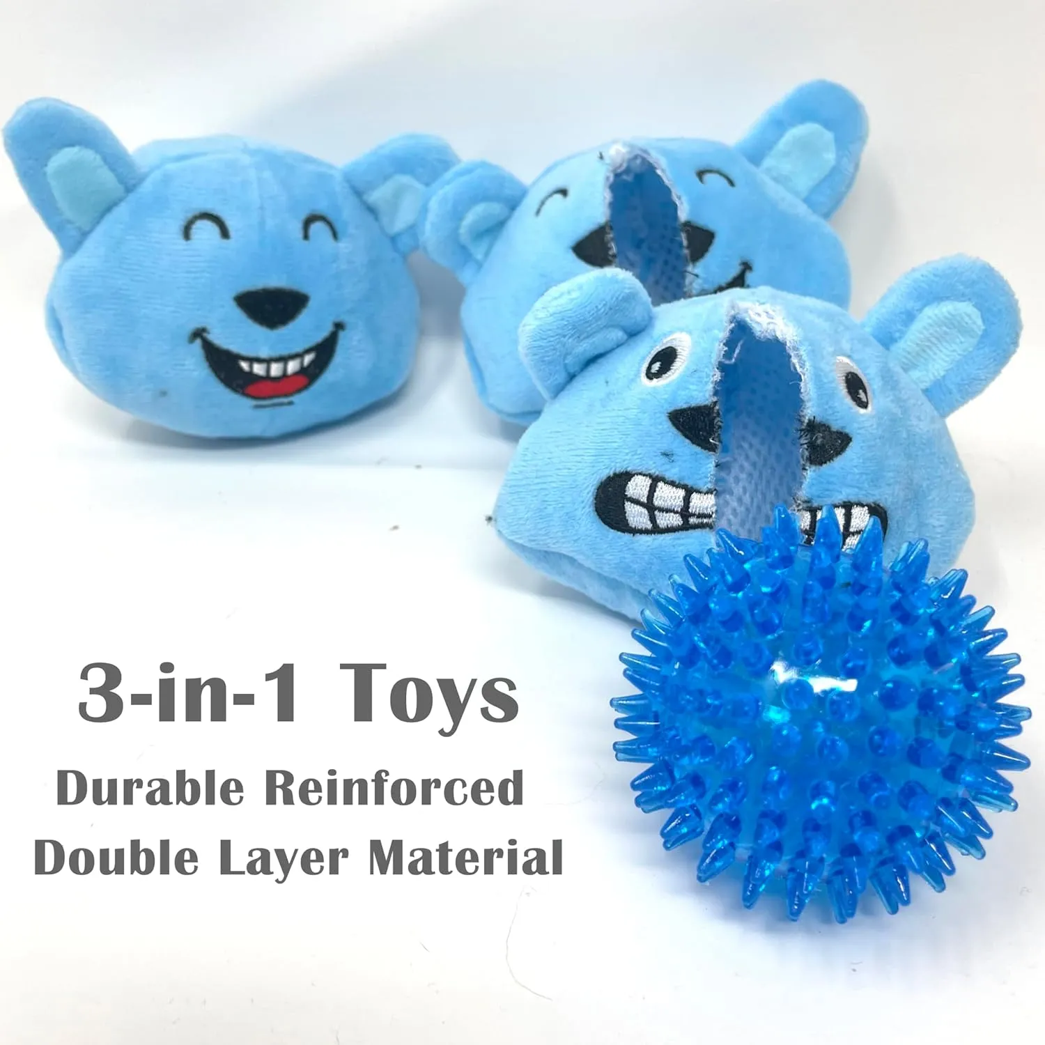 Jalousie 3 in 1 Dog Squeaky Toy, Three Dog Toys in One for Aggressive Chewers - Interactive Chew Toy for Medium Dogs, Large Breeds and Small Breeds - Squeaky Spiky TPR Ball Inside (Panda N' Rabbit)