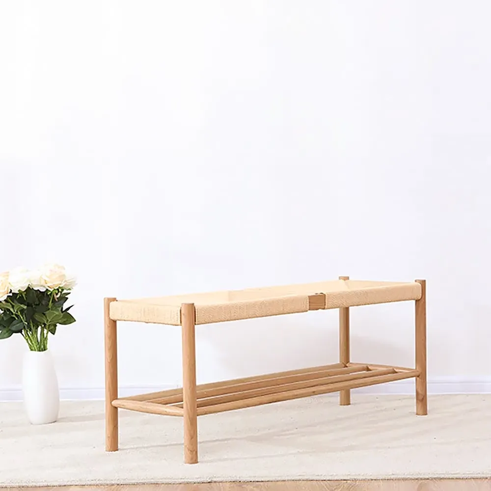 Japandi Wood & Rattan Bench