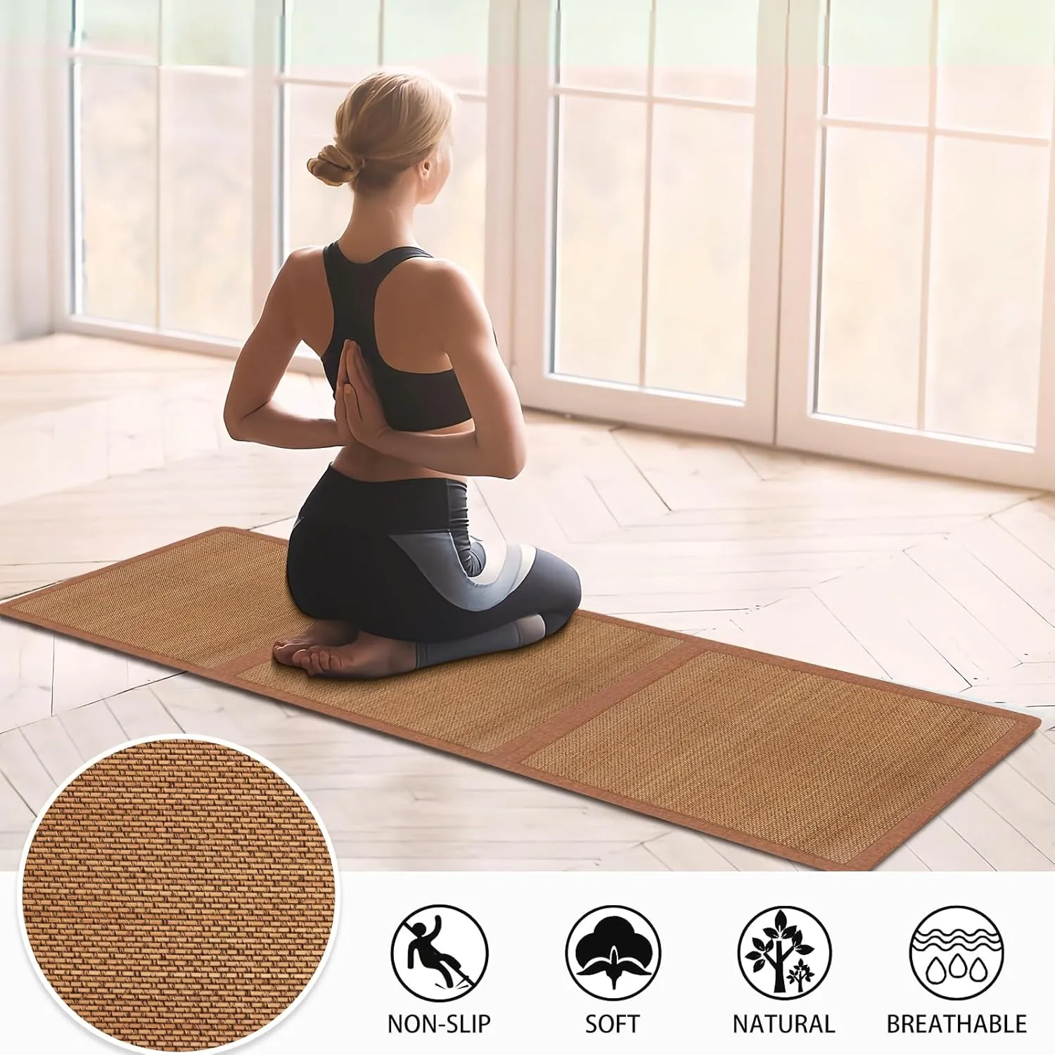 Japanese Tatami Mat, 3PCS 2x2 Ft Natural Rattan Futon Floor Mattress Area Rugs for Sleeping Meditation Yoga, Brown