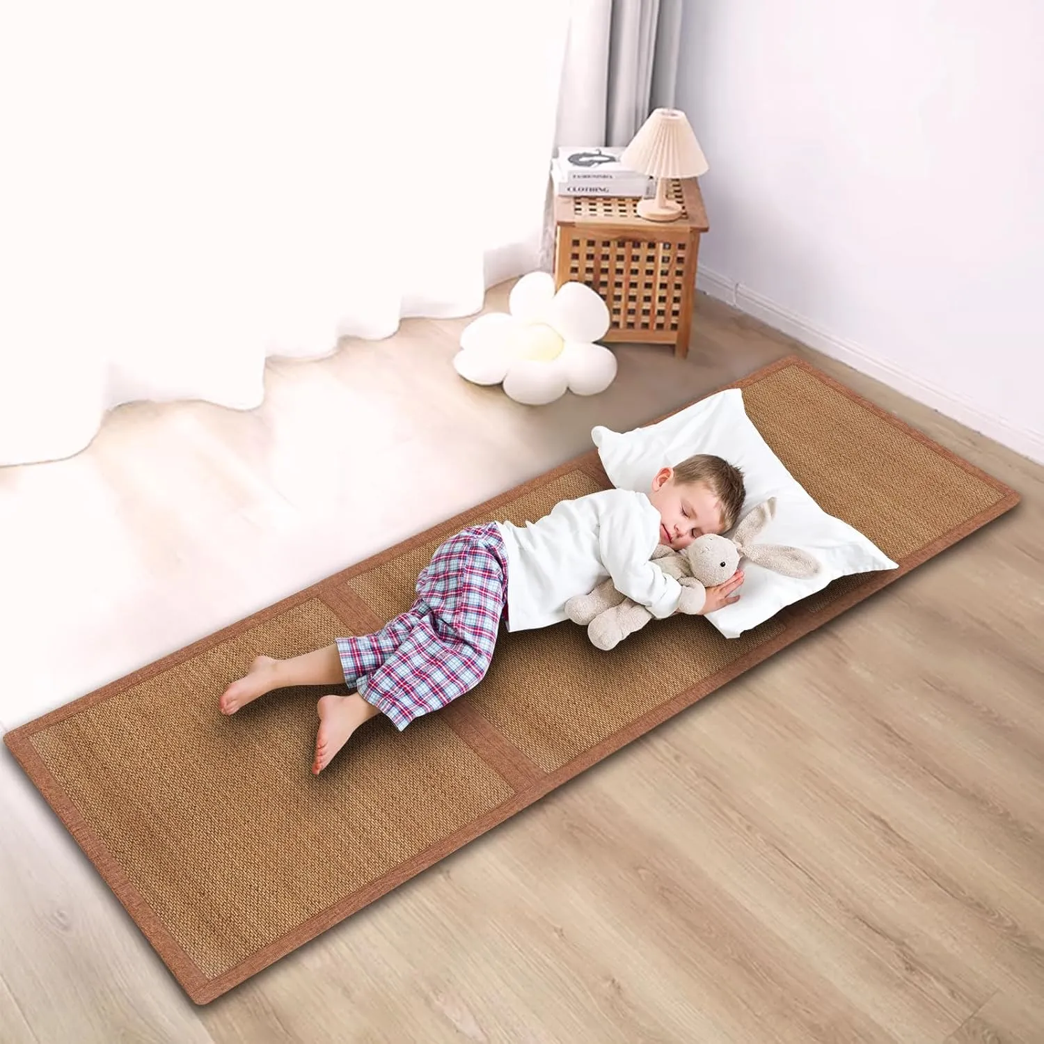 Japanese Tatami Mat, 3PCS 2x2 Ft Natural Rattan Futon Floor Mattress Area Rugs for Sleeping Meditation Yoga, Brown
