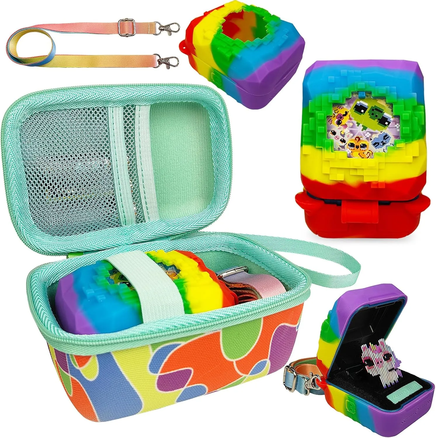 JCHPINE Hard Carrying Case and Silicone Cover for Bitzee Magicals Interactive Toy Digital Pet, Accessories Case for Bitzee Magicals Virtual Electronic Pets (Multicolor)