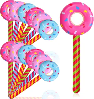 Jenaai 12 Pcs Candy Birthday Party Decorations Inflatable 33 Inch Lollipop Stick Large Float Donut Shape Balloons Summer Candy Themed Birthday Decorations for Kids(Classic Color)