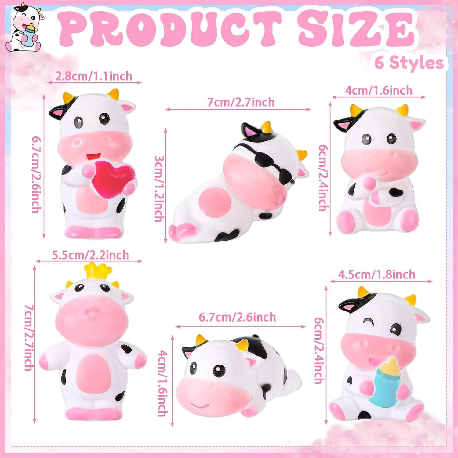 Jenaai 24 Pcs Cute Rubber Cows Bulk Squeak Floating Cow for Kids Bath Toys Rubber Animals Swimming Shower Bathtub Toy Favors for Party Baby Shower Pool Car Dashboard Decor Carnival Gift